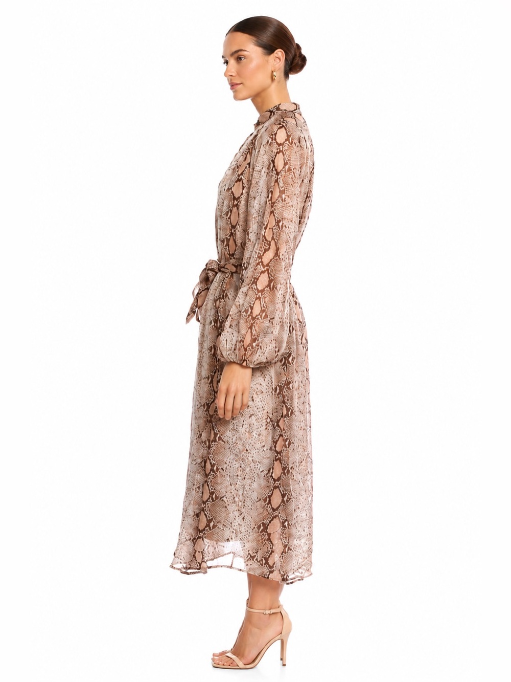 Zimmermann Snake Print Ramie Midi Dress Tie Waist Mock Neck size 0/XS - Picture 3 of 7